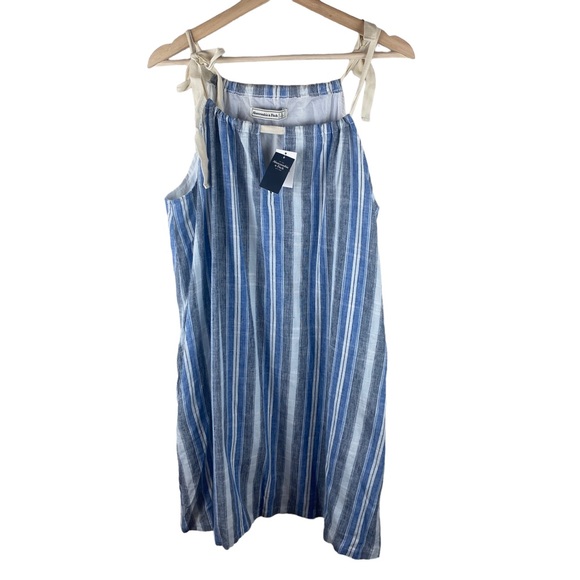 Abercrombie & Fitch Blue Stripe Linen Blend Shift Dress New - Picture 2 of 7
